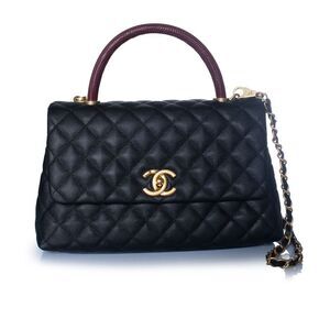 Chanel, coco top handle bag in black caviar leather